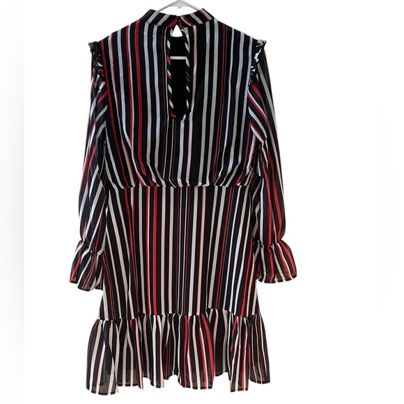 Area Stars NWT Striped Long Sleeve Mock Neck Black Multi Striped Dress in Size L - Picture 4 of 13